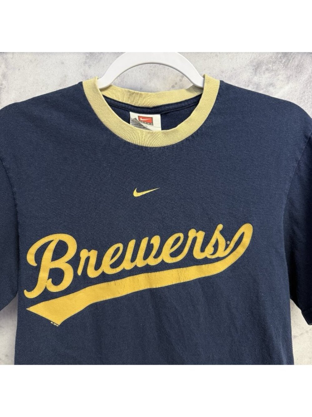 Vintage Nike Milwaukee Brewers T Shirt Blue Center Swoosh Size Small MLB